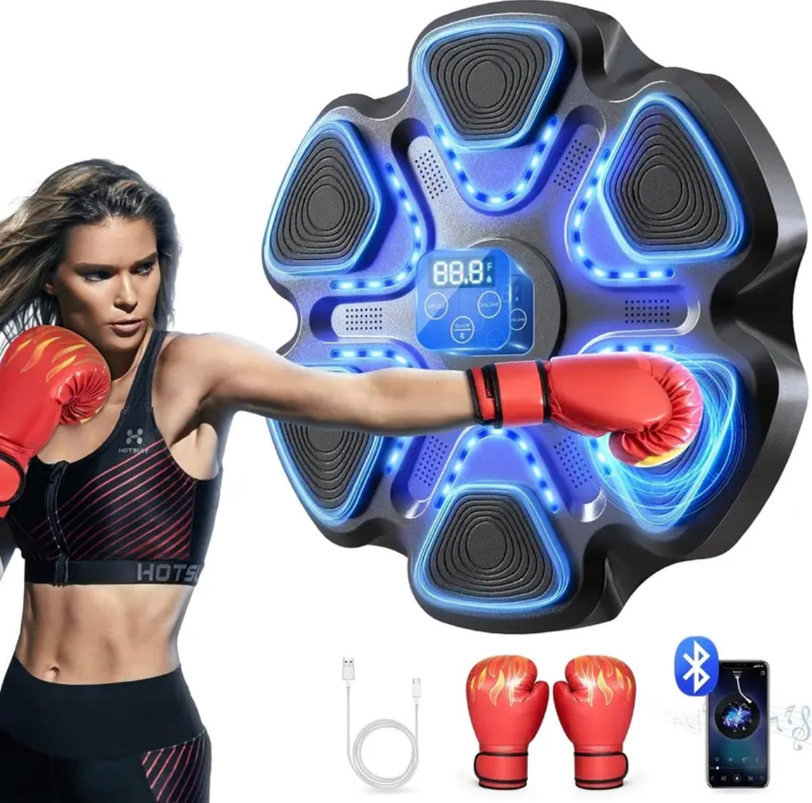 Smart Bluetooth Boxing Machine: Wall-Mounted LED Target Trainer for Home Fitness & Fun – Interactive Music Workout for Adults and Kids