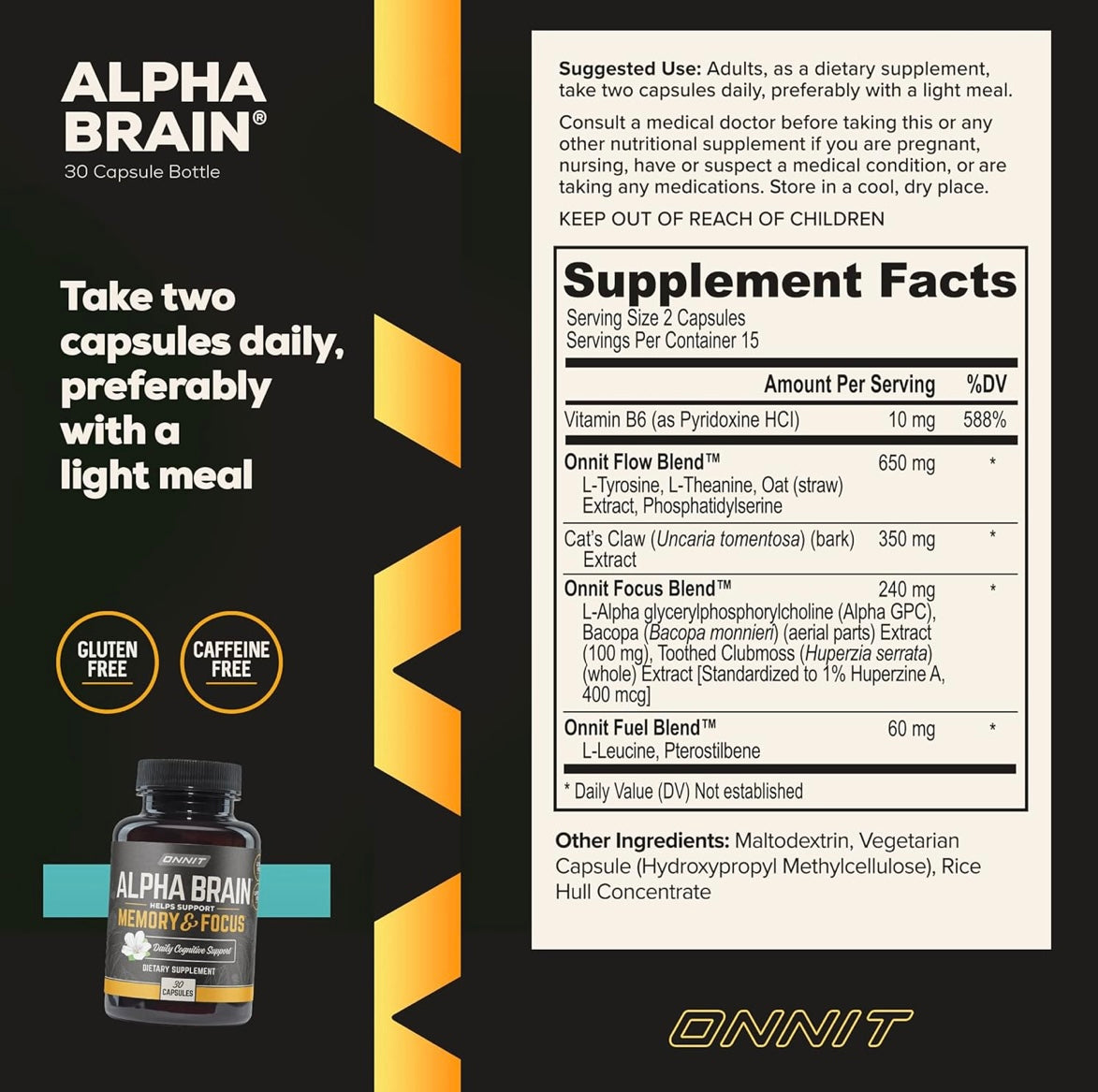 Alpha BRAIN® Nootropic Supplement – Enhance Memory, Focus, and Mental Speed – Caffeine-Free Cognitive Support – 90 Capsules