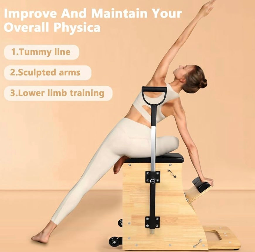 Ultimate Home Pilates Chair: Split-Pedal Stability with Adjustable Resistance and Handles for Comprehensive Fitness Training - Fast and Free Shipping