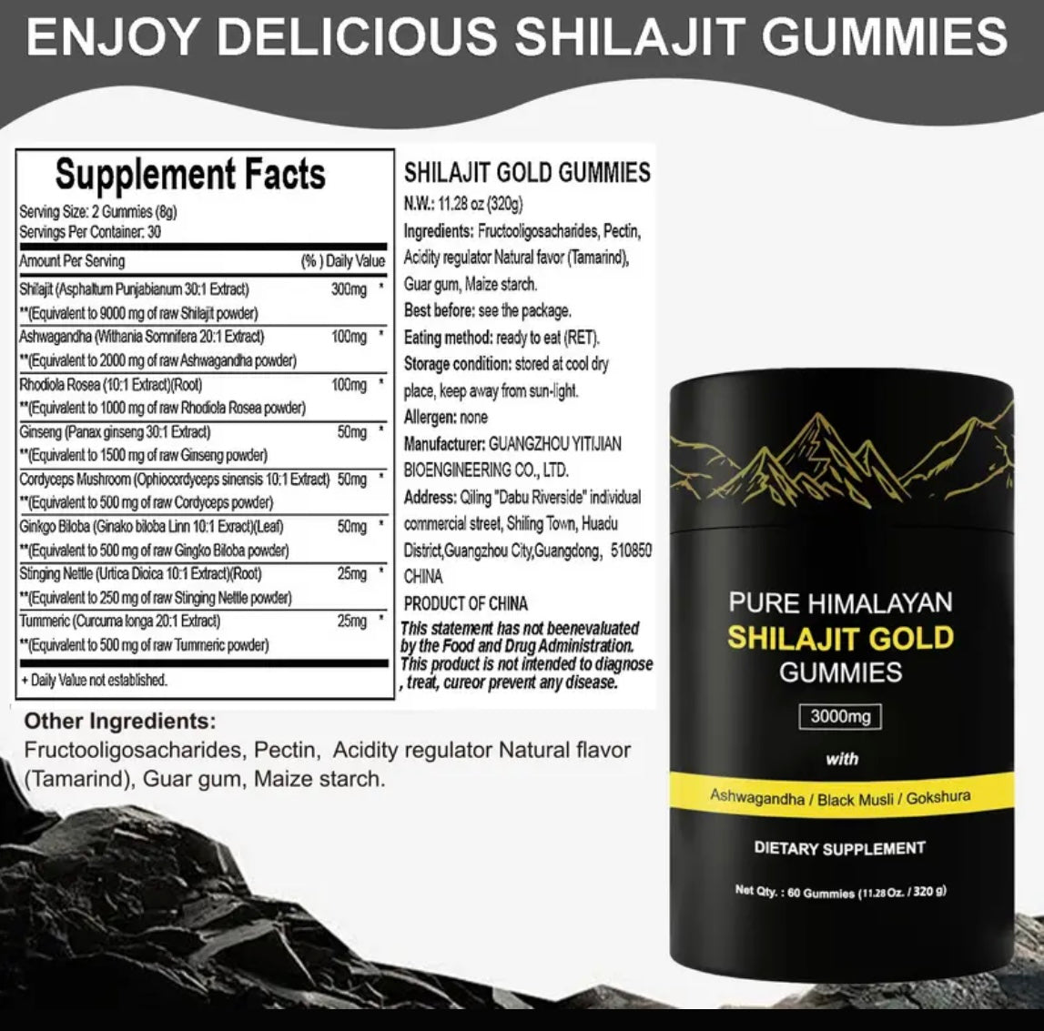 Pure Himalayan Shilajit Gummies – Boost Energy, Wellness & Recovery with Fulvic Acid, Ashwagandha & 85+ Trace Minerals – Lab Tested, Non-GMO, Sugar-Free, Vegan – 60 Gummies