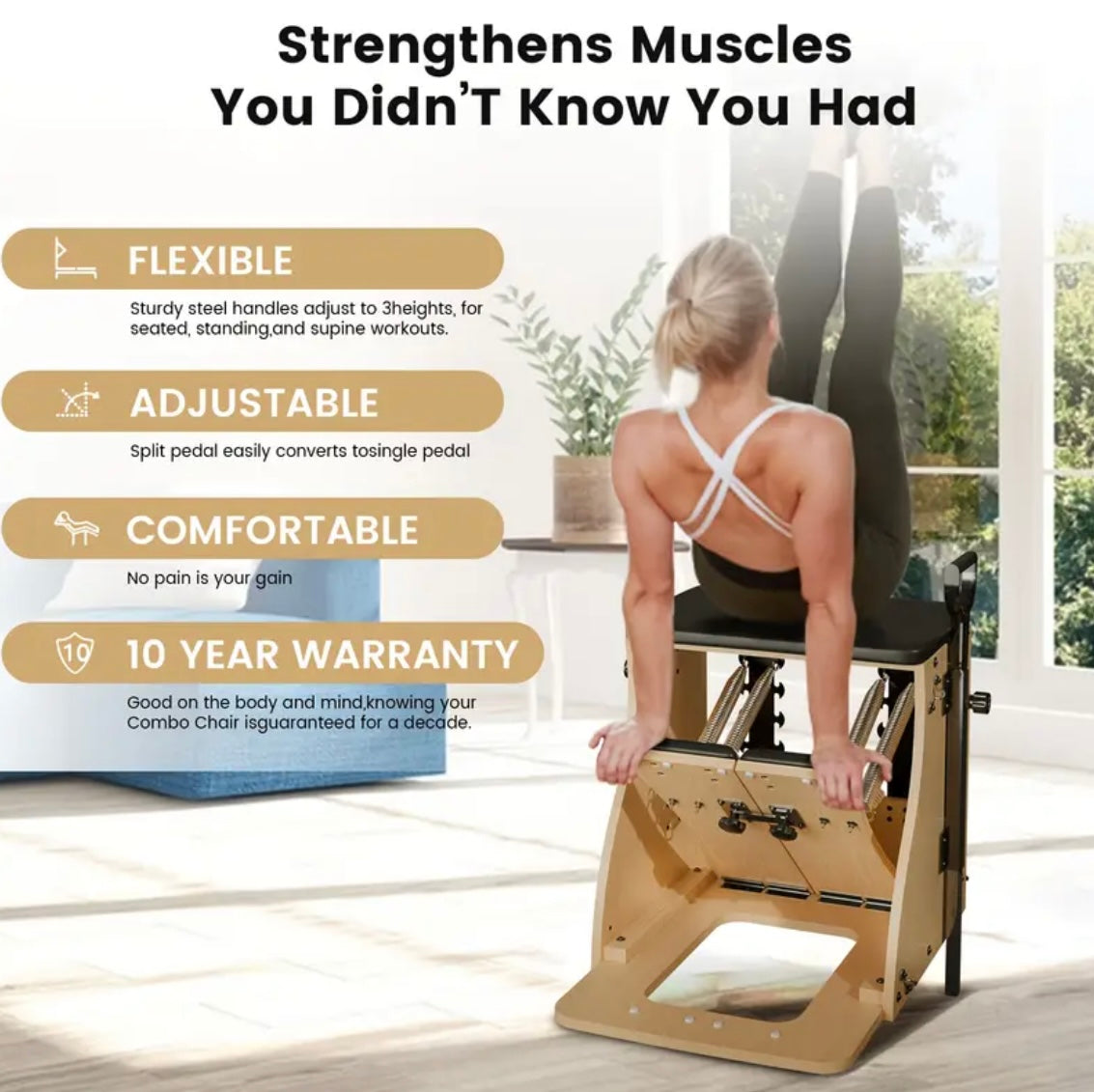 Ultimate Home Pilates Chair: Split-Pedal Stability with Adjustable Resistance and Handles for Comprehensive Fitness Training - Fast and Free Shipping
