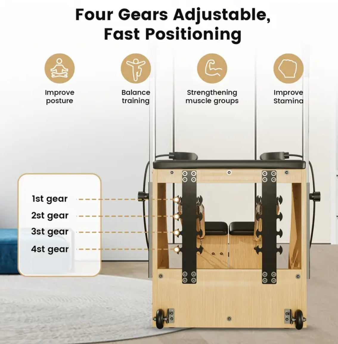 Ultimate Home Pilates Chair: Split-Pedal Stability with Adjustable Resistance and Handles for Comprehensive Fitness Training - Fast and Free Shipping