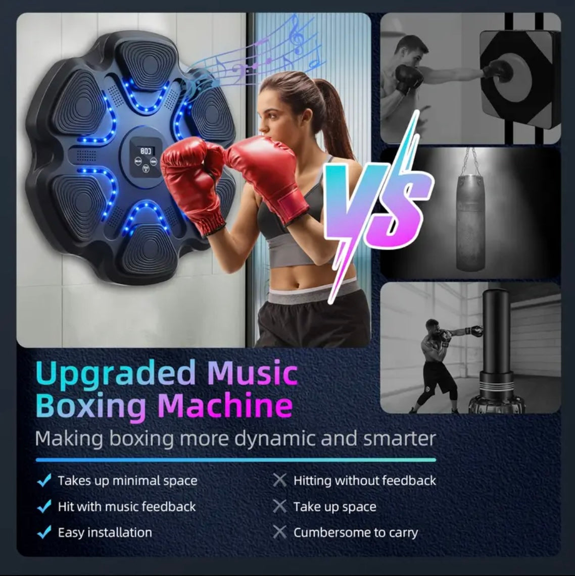 Smart Bluetooth Boxing Machine: Wall-Mounted LED Target Trainer for Home Fitness & Fun – Interactive Music Workout for Adults and Kids