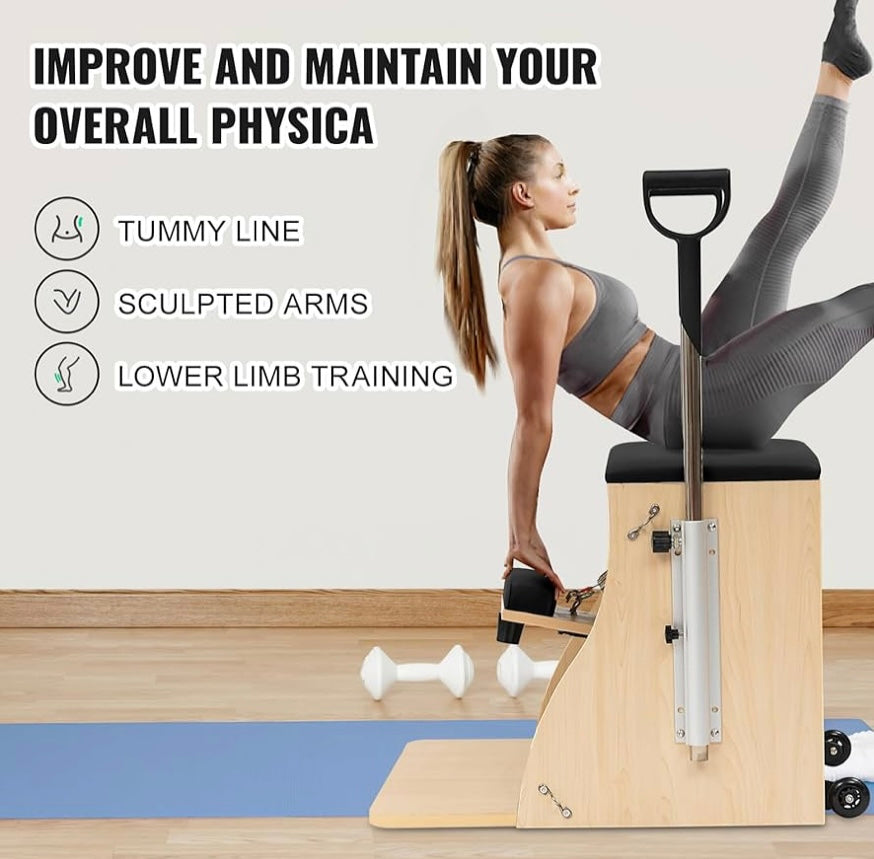 Ultimate Home Pilates Chair: Split-Pedal Stability with Adjustable Resistance and Handles for Comprehensive Fitness Training - Fast and Free Shipping